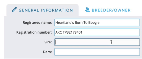 Assigning sire/dam to a dog entry