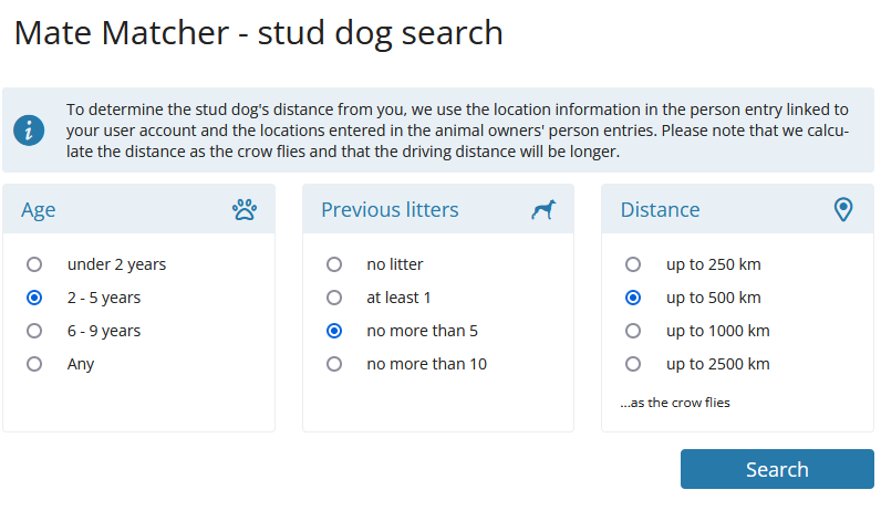 Mate Matcher basic filters