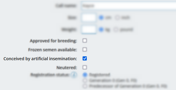 Checkbox to indicate that the animal was conceived by artificial insemination