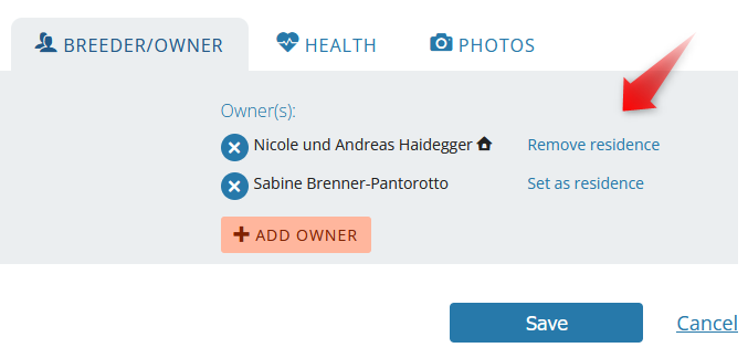 Set particular owner as residence of dog