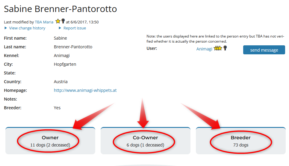 Sections for owner, co-owner, breeder