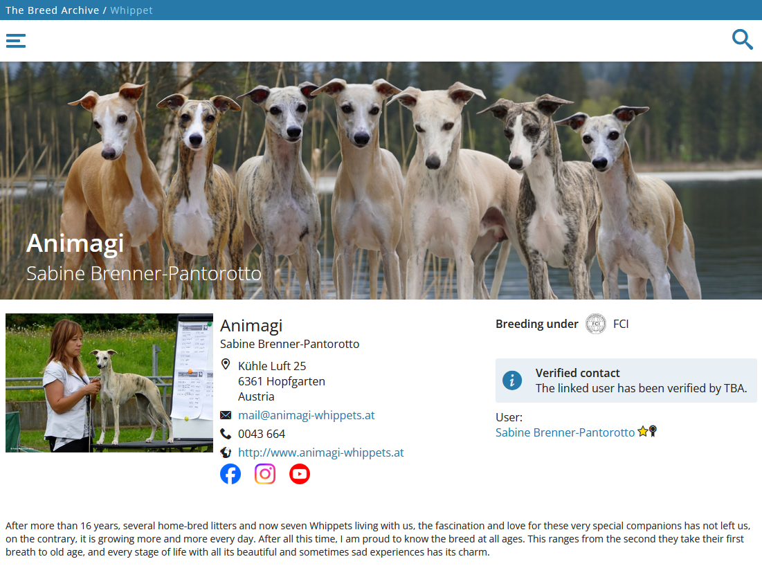 Search result page displaying breeder's profile photo